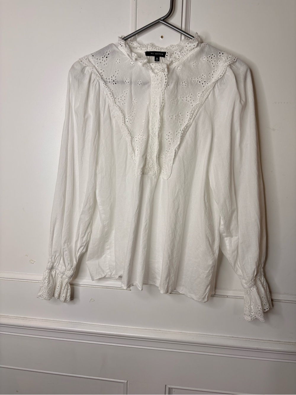 En Saison White Eyelet Lace Victorian-Inspired Blouse